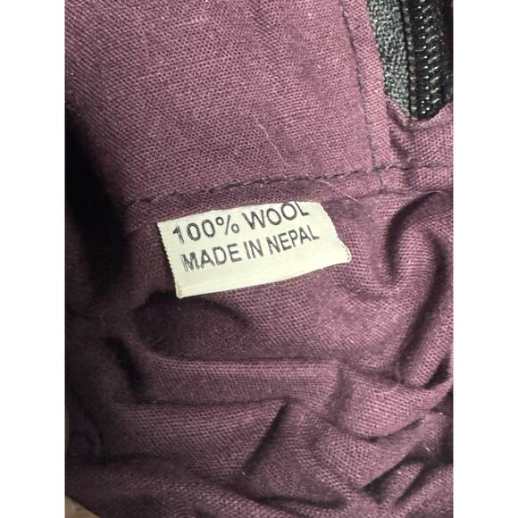 RISING TIDE Purple Hand Stitch Round Wool Felt Ball Bag Boho Artsy Hippie Nepal - Picture 13 of 14